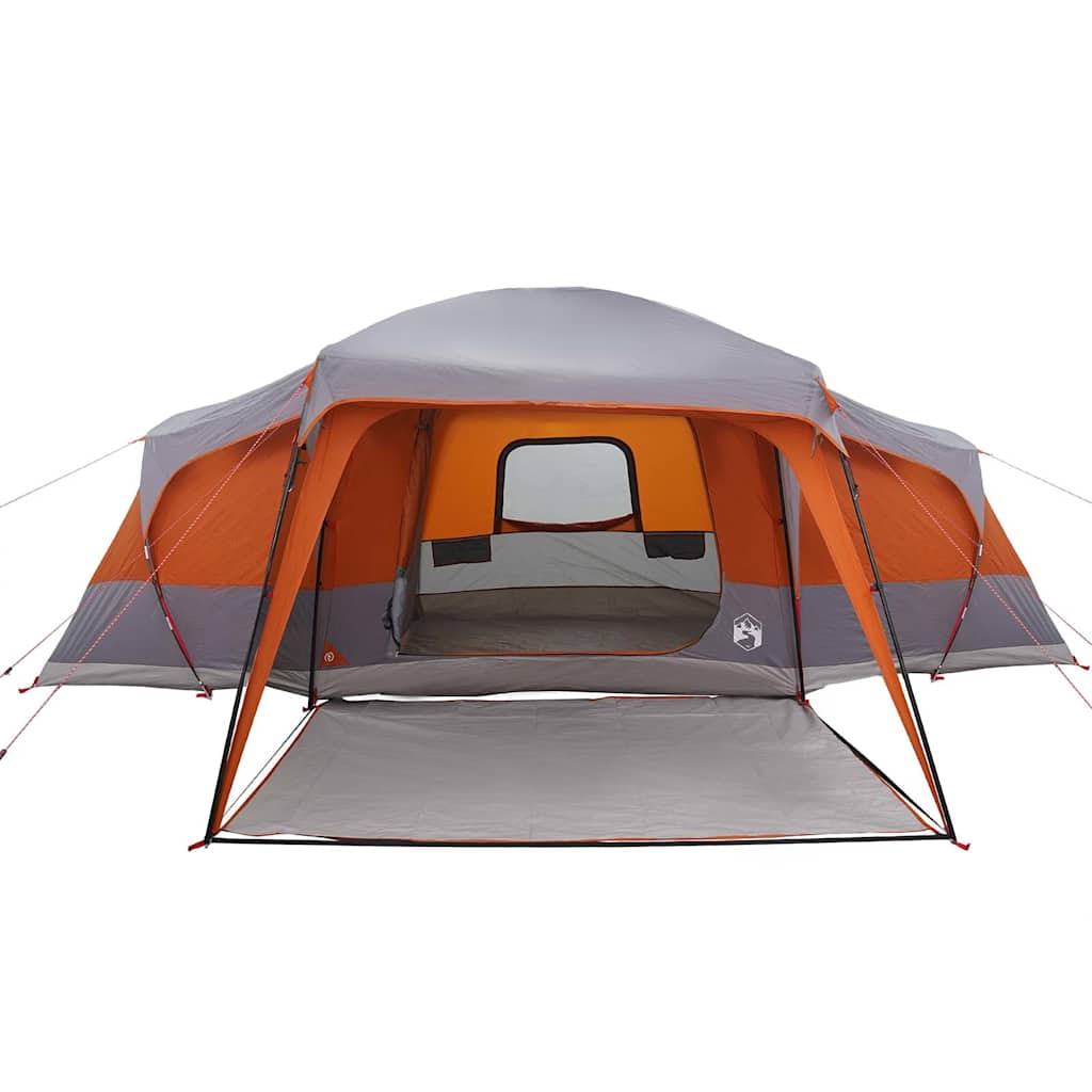 Tenda da Campeggio con Portico 9 Persone Grigio e Arancione