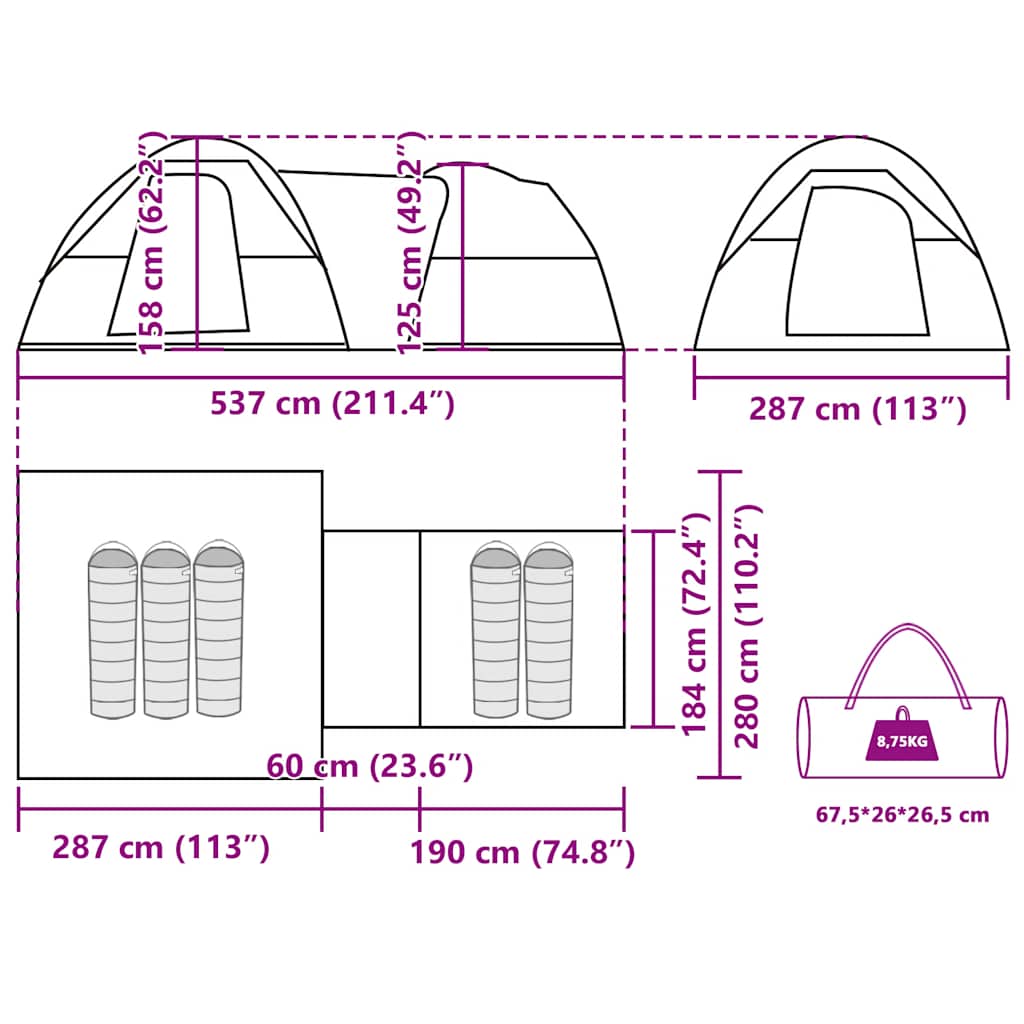 Tenda da Campeggio per 5 Persone Verde Impermeabile