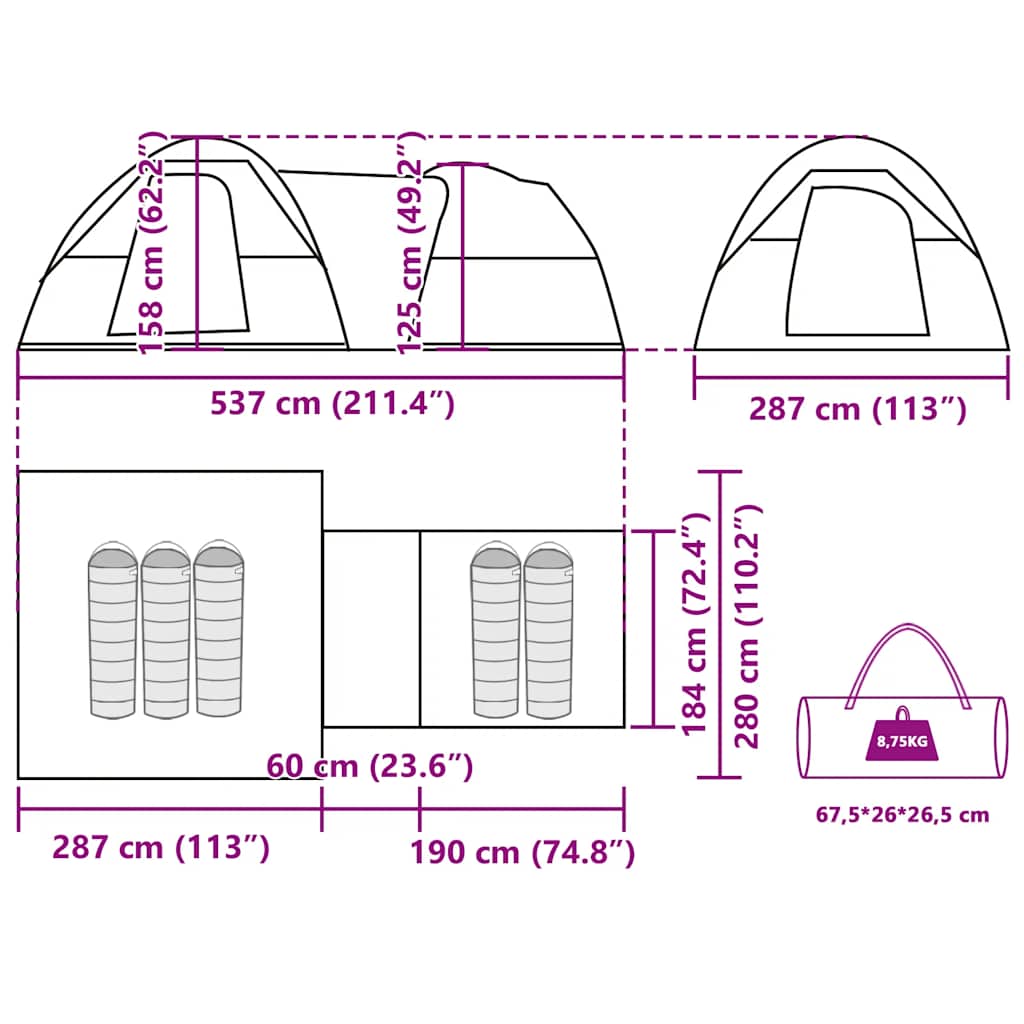 Tenda da Campeggio per 5 Persone Blu Impermeabile