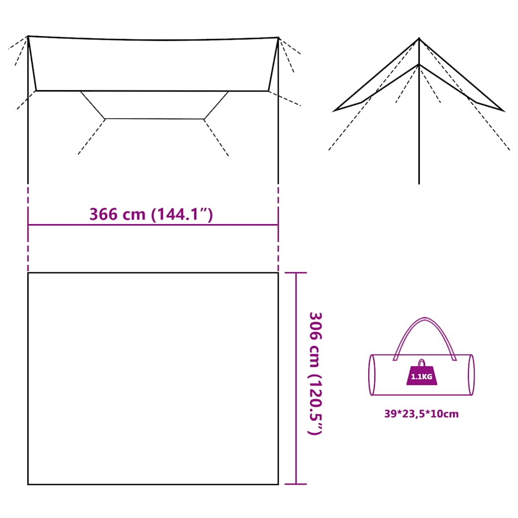 Telone da Campeggio Mimetica 366x306 cm Impermeabile