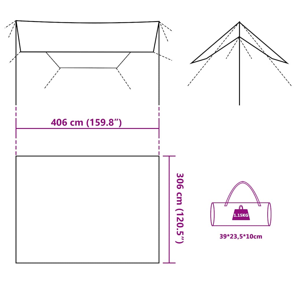 Telone da Campeggio Mimetica 406x306 cm Impermeabile