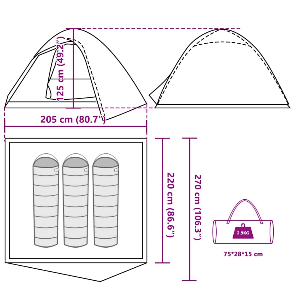 Tenda da Campeggio a Cupola per 3 Persone Marrone Impermeabile