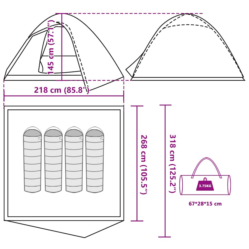 Tenda da Campeggio a Cupola 4 Persone Verde Oliva Impermeabile