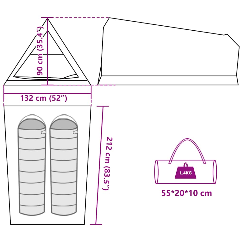 Tenda da Campeggio per 2 Persone Marrone Impermeabile