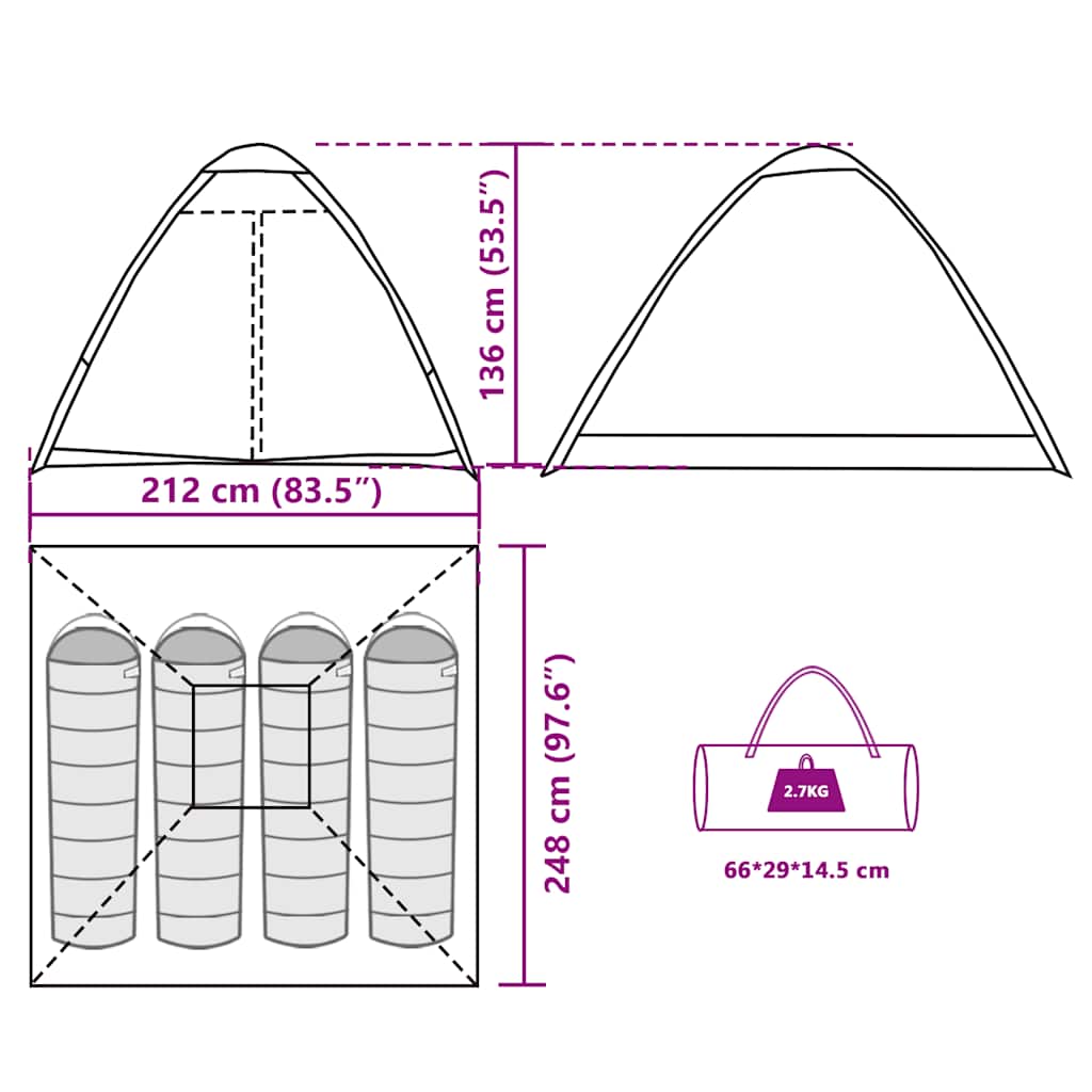Tenda da Campeggio a Cupola 4 Persone Verde Oliva Impermeabile