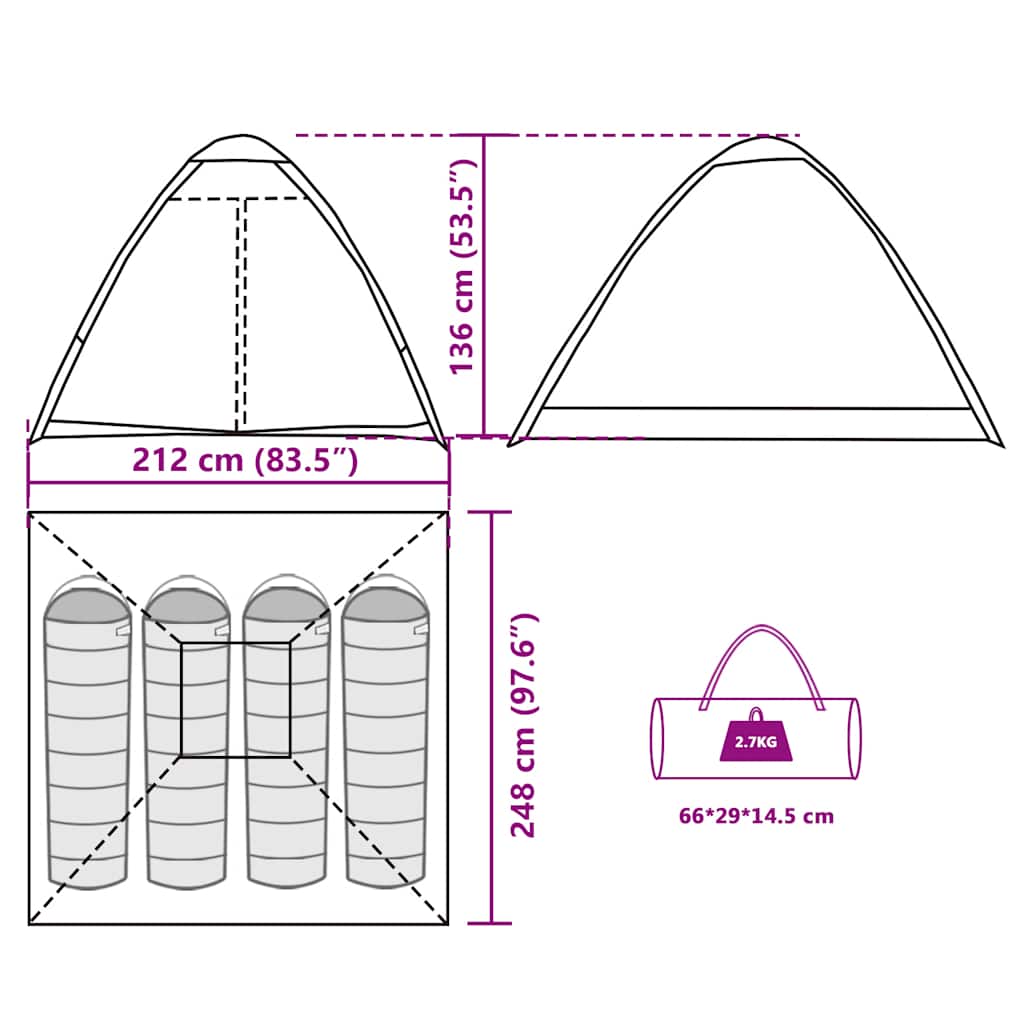 Tenda da Campeggio a Cupola 4 Persone Mimetica Impermeabile