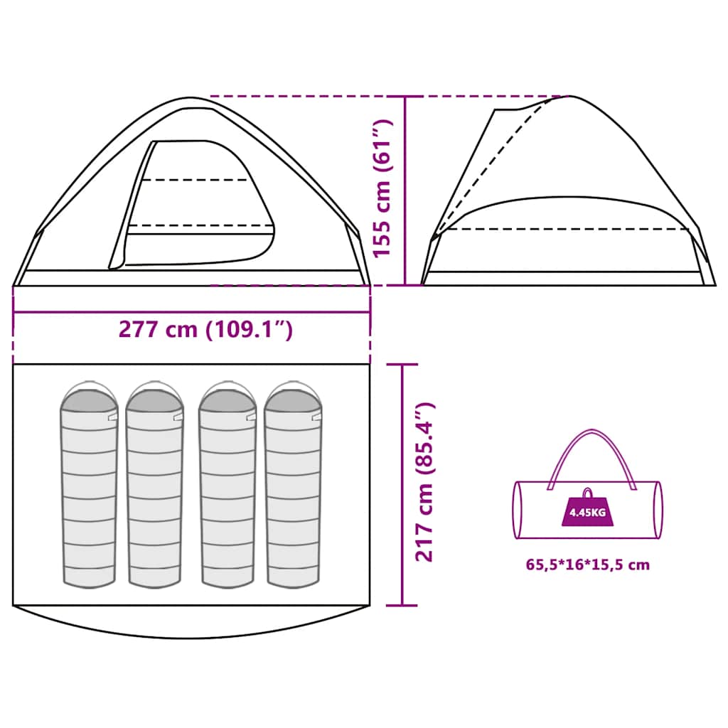 Tenda da Campeggio a Cupola per 4 Persone Marrone Impermeabile