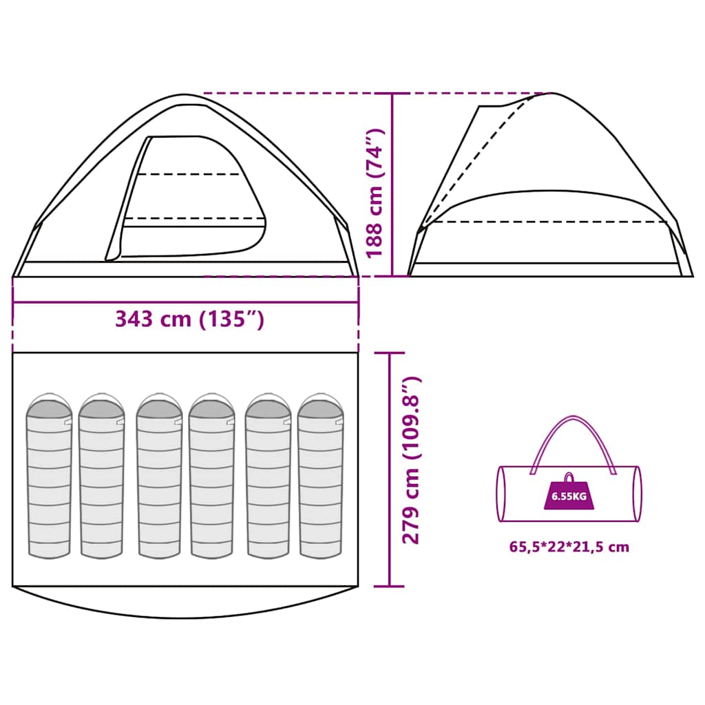 Tenda Familiare a Cupola 6 Persone Verde Oliva Impermeabile