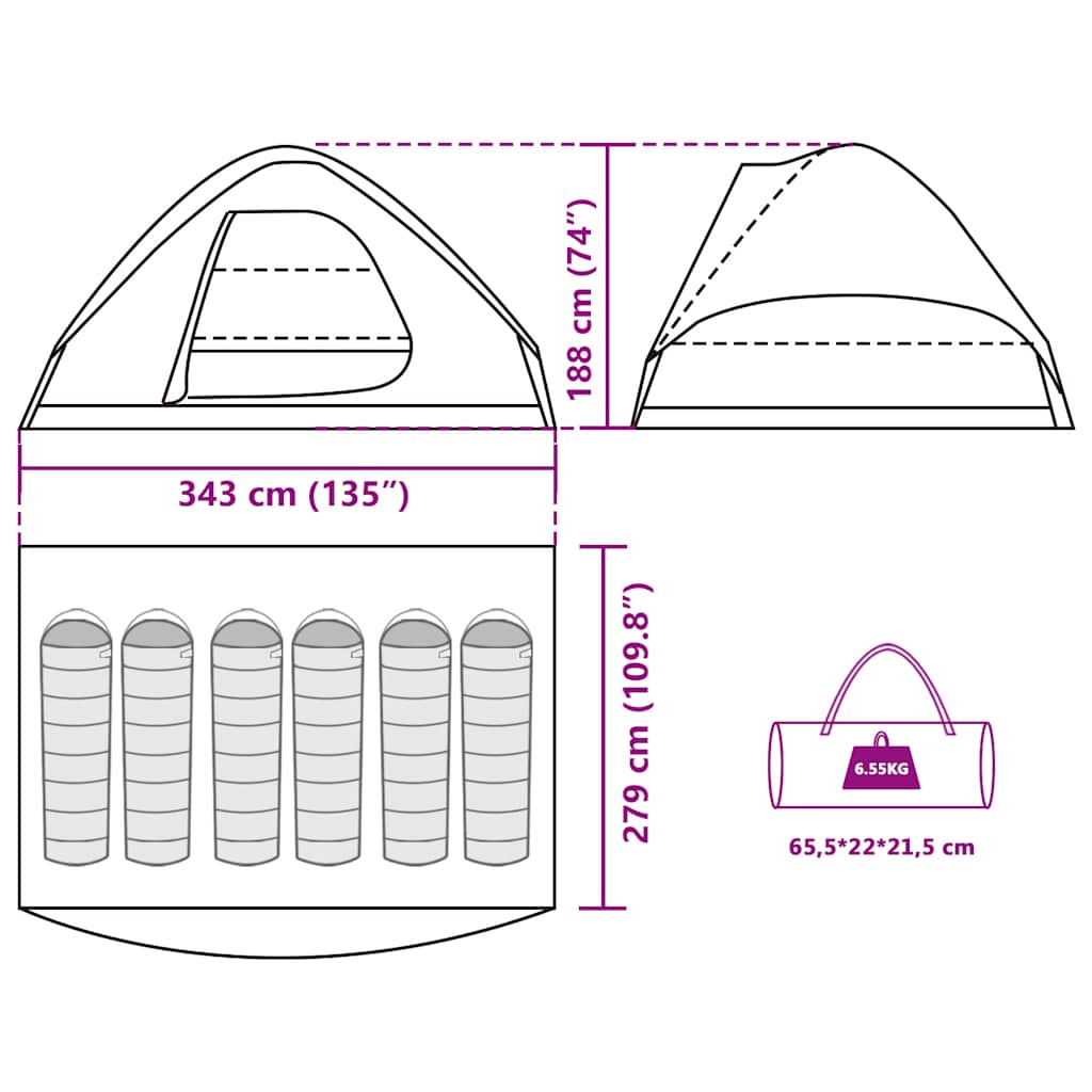 Tenda da Campeggio a Cupola per 6 Persone Marrone Impermeabile