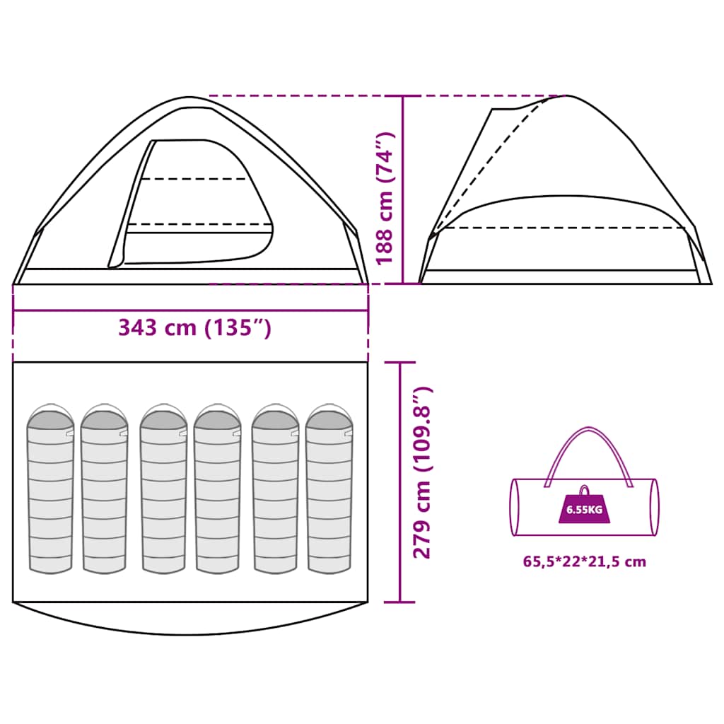 Tenda da Campeggio a Cupola per 6 Persone Mimetica Impermeabile