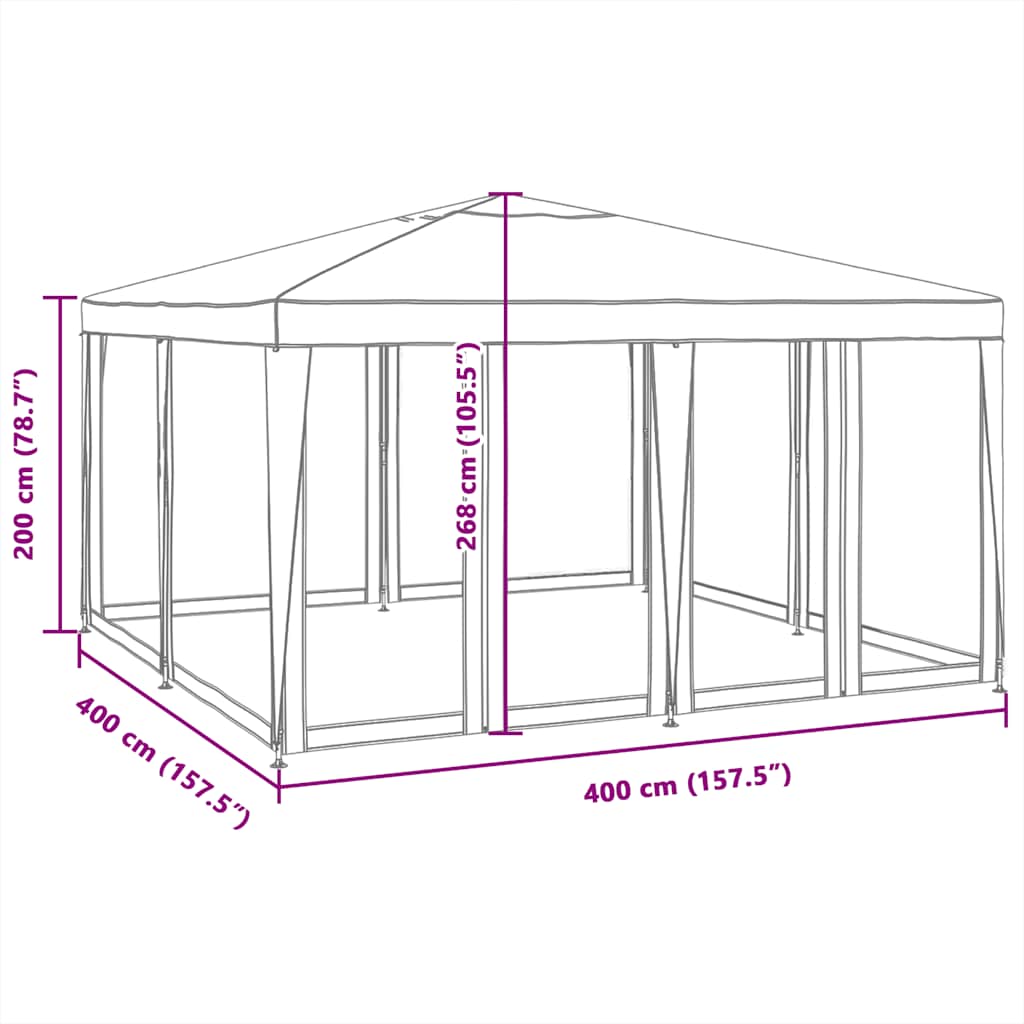 Tenda per Feste con 8 Pareti Laterali in Rete Bianco 4x4 m HDPE