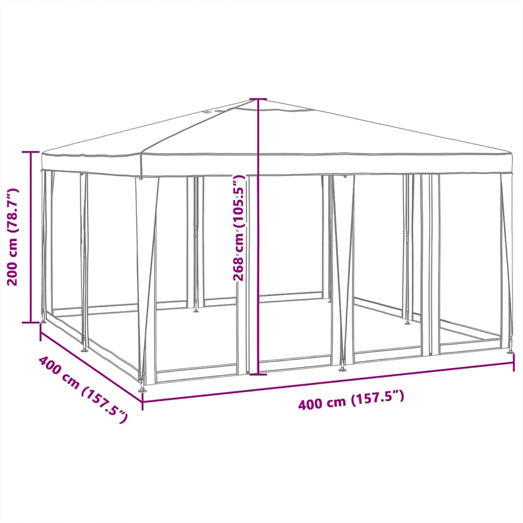 Tenda per Feste con 8 Pareti Laterali in Rete Verde 4x4 m HDPE
