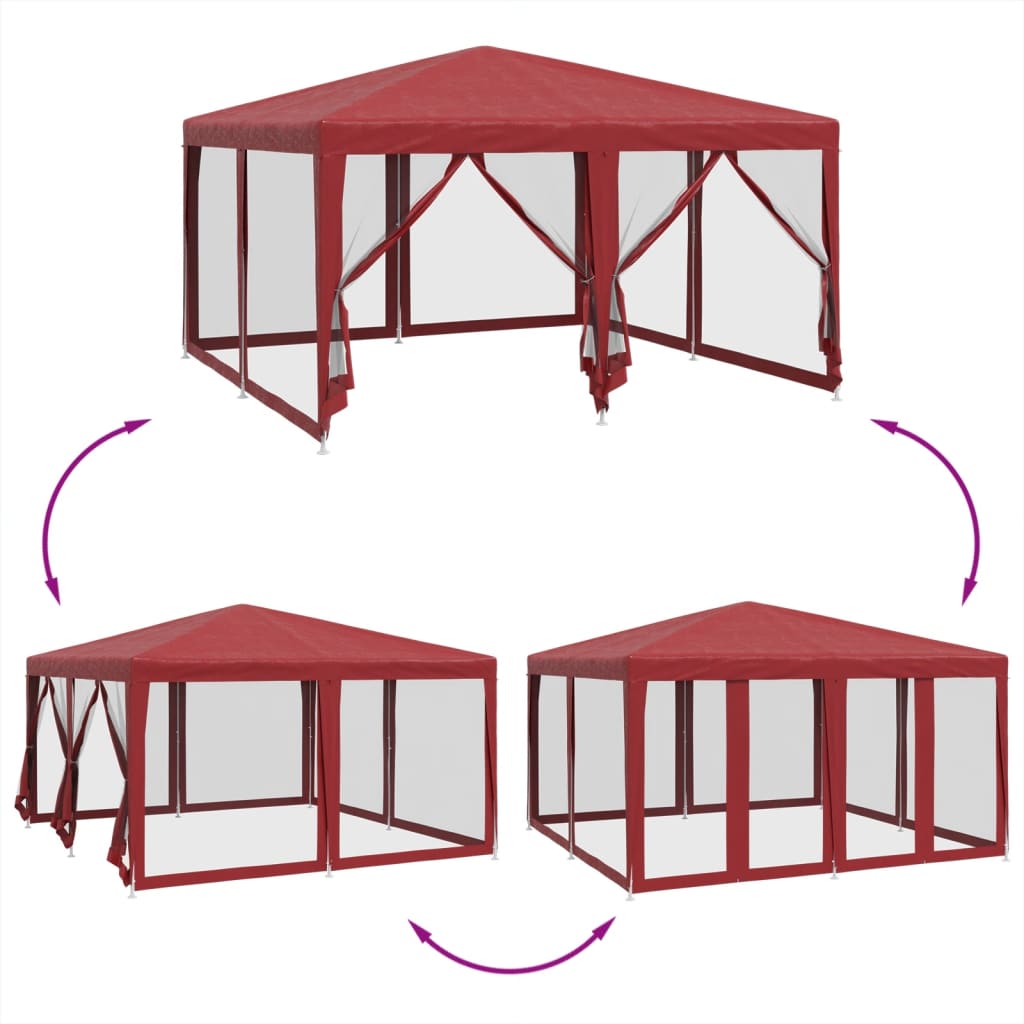 Tenda per Feste con 8 Pareti Laterali in Rete Rossa 4x4 m HDPE
