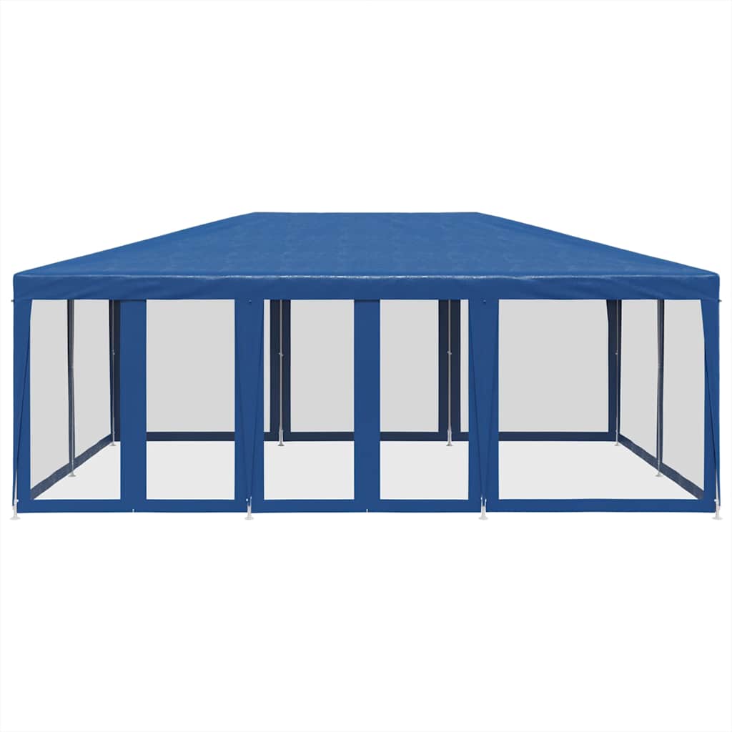 Tenda per Feste con 10 Pareti Laterali in Rete Blu 6x4 m HDPE