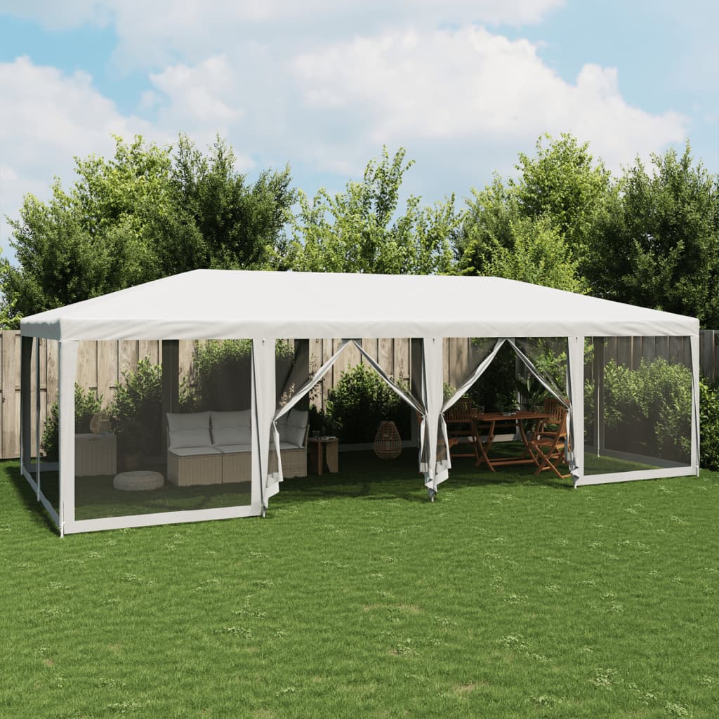 Tenda per Feste con 12 Pareti Laterali in Rete Bianco 8x4m HDPE