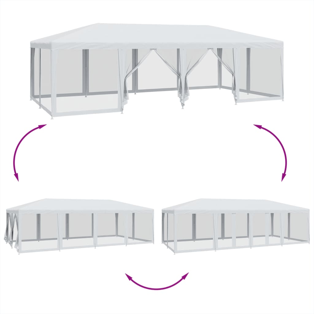 Tenda per Feste con 12 Pareti Laterali in Rete Bianco 8x4m HDPE