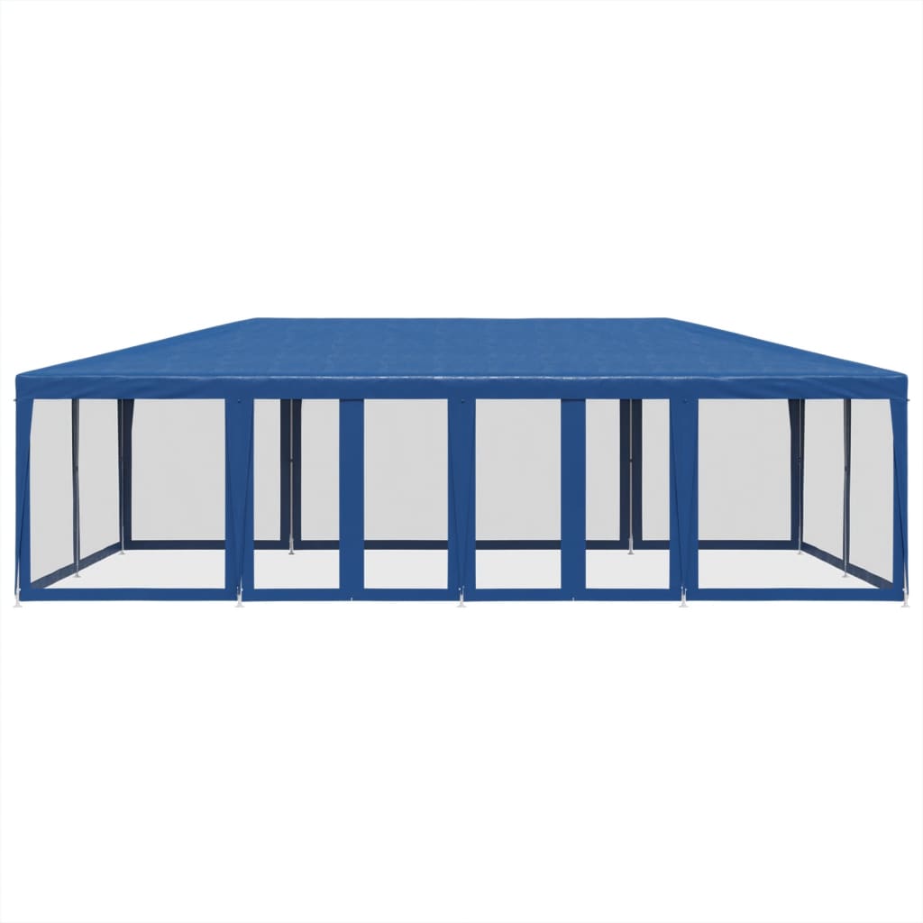 Tenda per Feste con 12 Pareti Laterali in Rete Blu 8x4 m HDPE