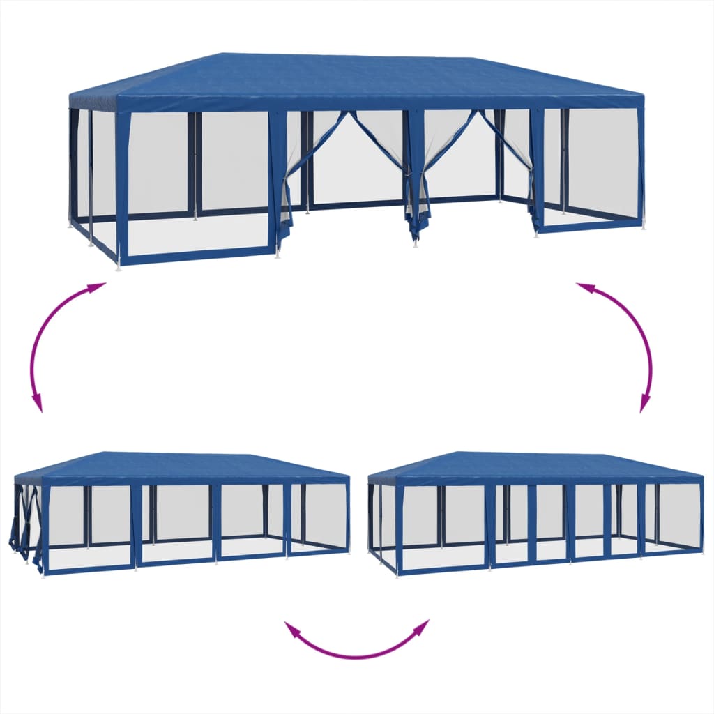 Tenda per Feste con 12 Pareti Laterali in Rete Blu 8x4 m HDPE