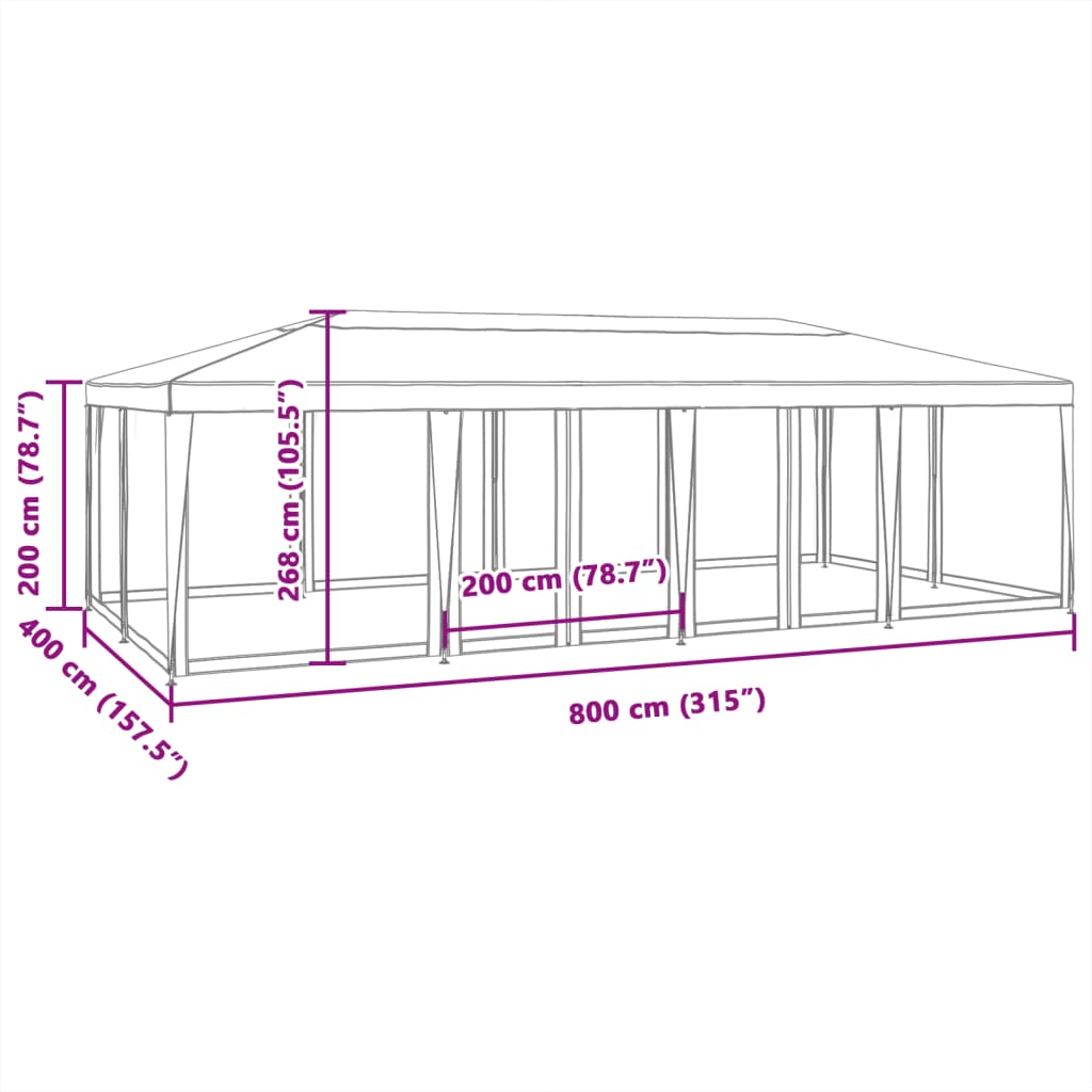 Tenda per Feste con 12 Pareti Laterali in Rete Blu 8x4 m HDPE