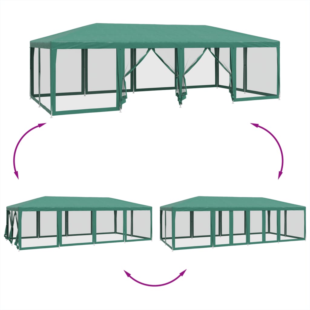 Tenda per Feste con 12 Pareti Laterali in Rete Verde 8x4 m HDPE