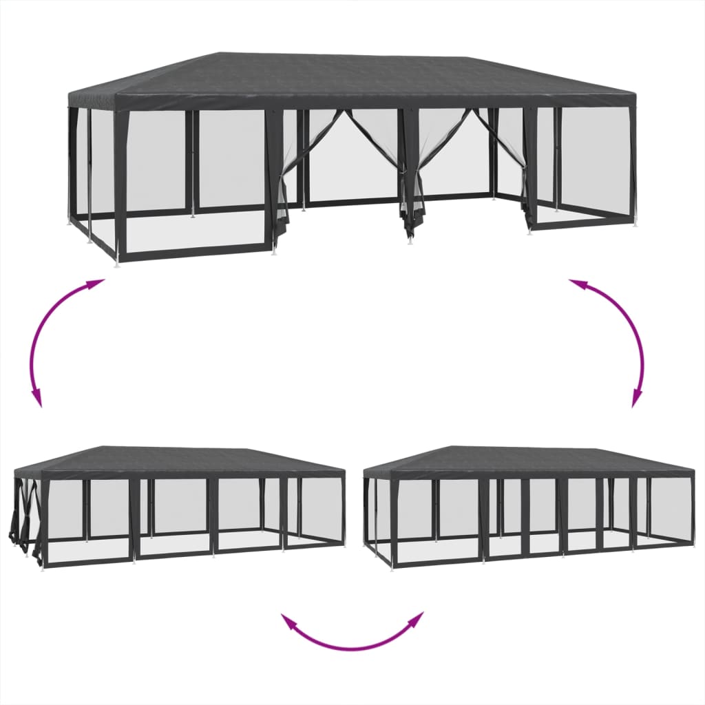 Tenda per Feste con 12 Pareti in Rete Antracite 8x4 m in HDPE