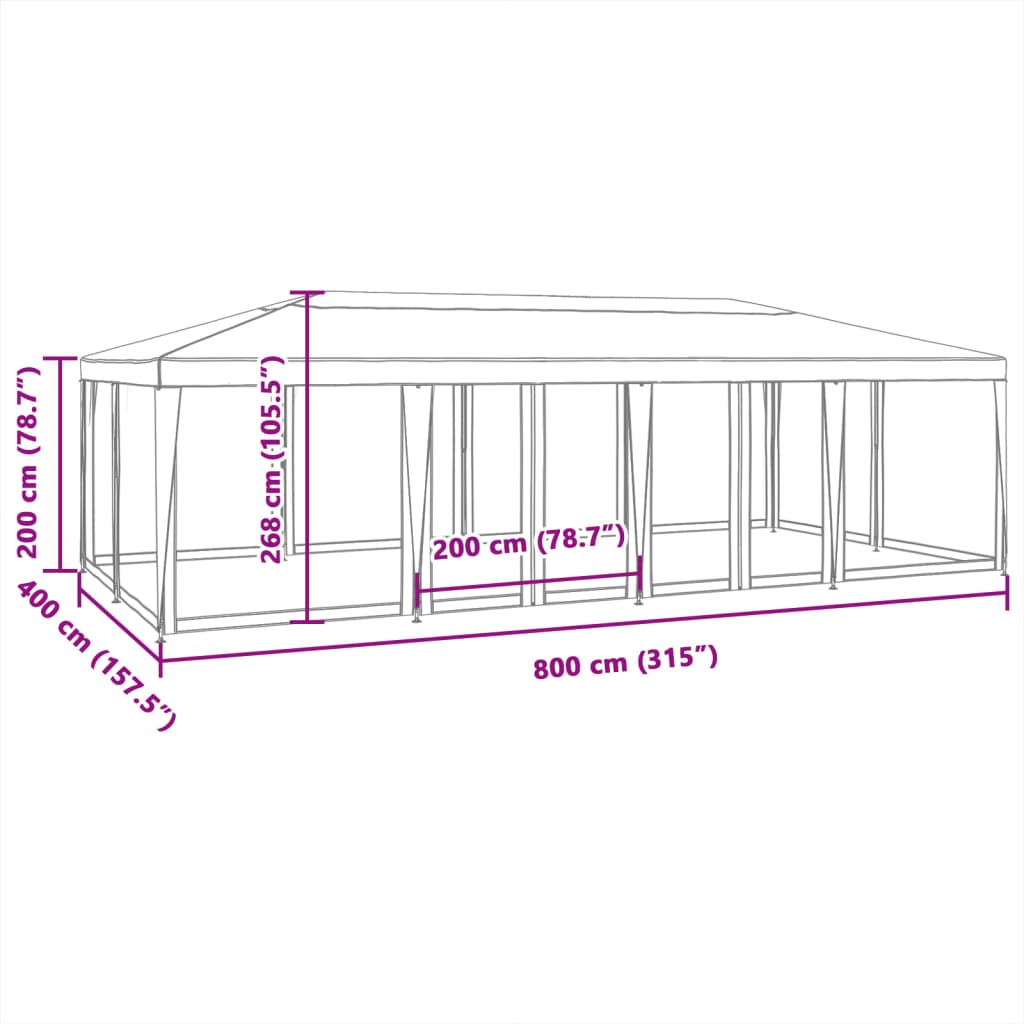 Tenda per Feste con 12 Pareti in Rete Antracite 8x4 m in HDPE