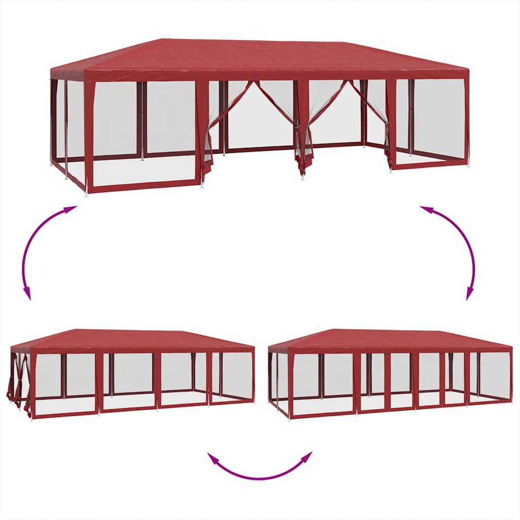 Tenda per Feste con 12 Pareti Laterali in Rete Rossa 8x4 m HDPE
