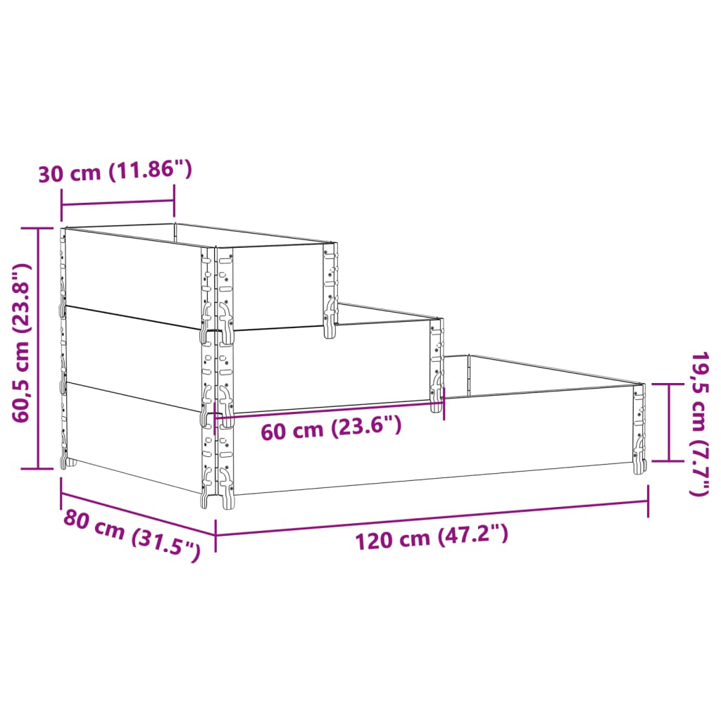 Fioriera Rialzata 3 Livelli 120x80 cm Legno Massello di Pino