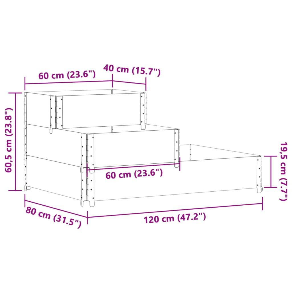 Fioriera Rialzata a 3 Livelli Marrone 120x80 cm Legno di Pino
