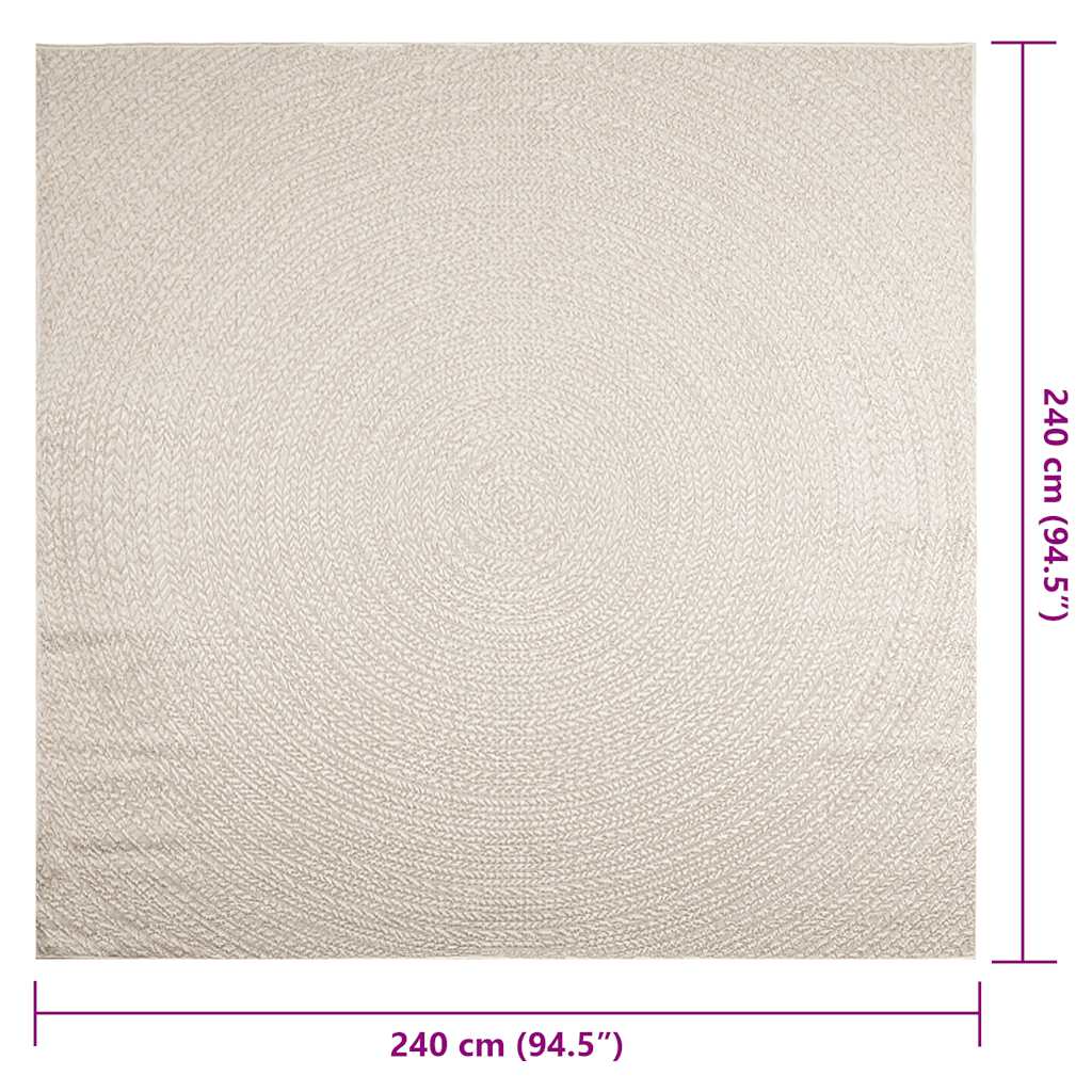 Tappeto ZIZUR Crema 240x240 cm Aspetto Iuta Interni ed Esterni