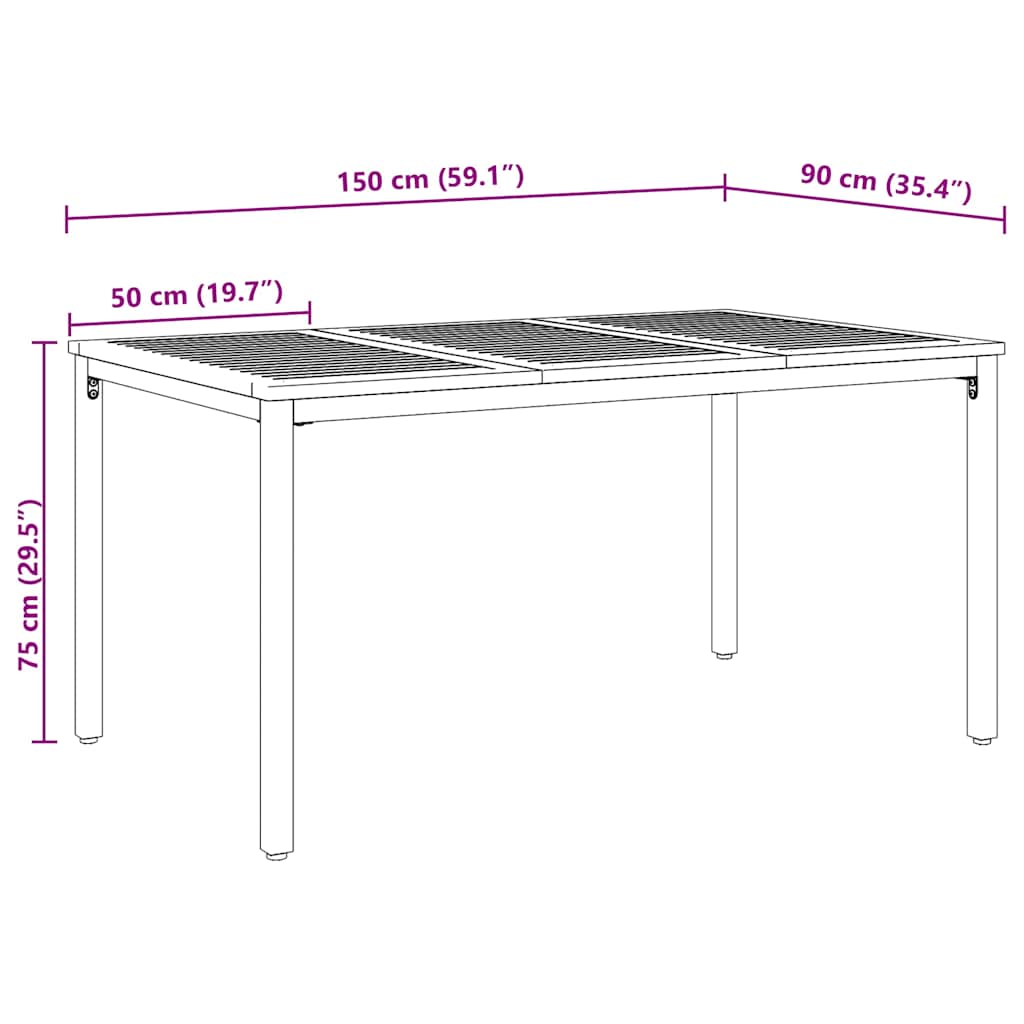 Tavolo da Esterno Naturale e Nero 150 x 90 x 75 cm