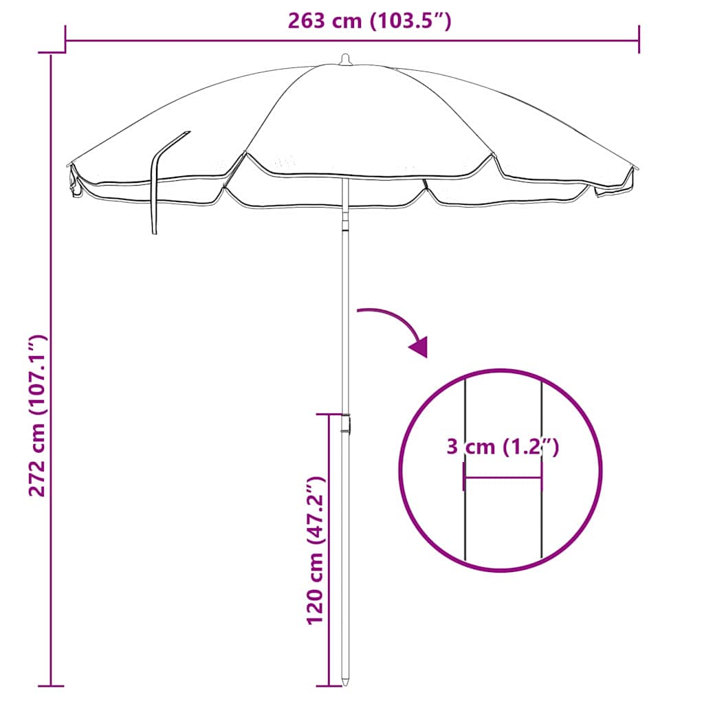 Ombrello da giardino 263 x 263 x 272 cm Poliestere 170T