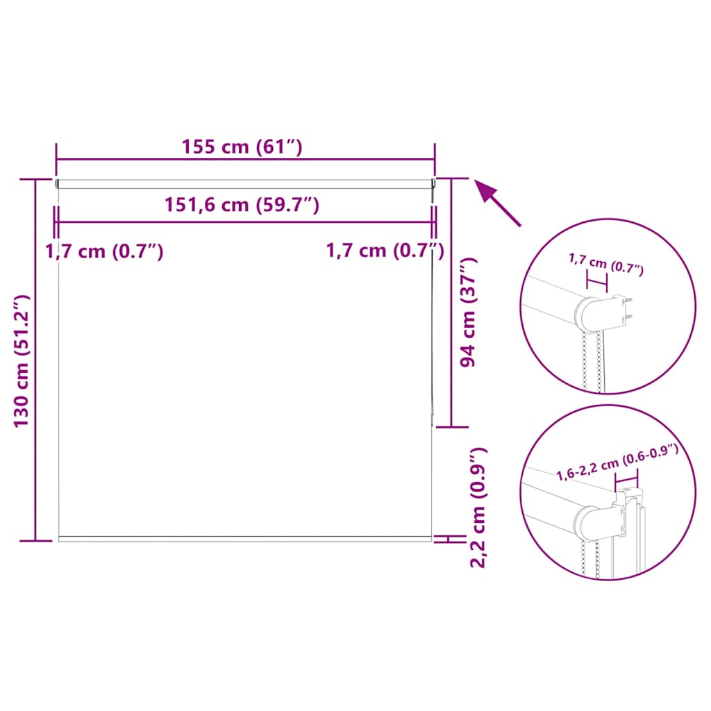 Tenda a Rullo Oscurante 155x130 cm Larghezza Tessuto 151,6 cm