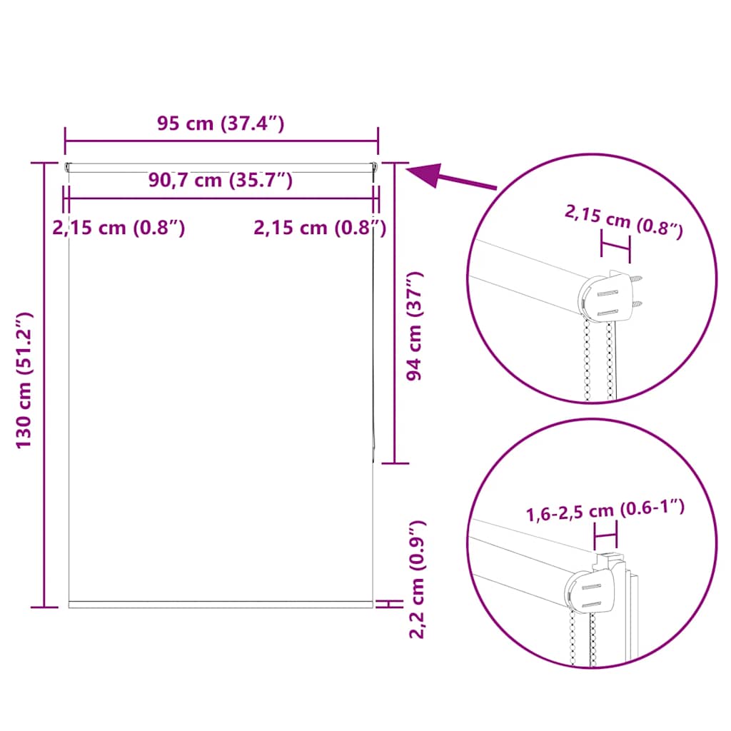 Tenda a Rullo Oscurante 95x130 cm Larghezza Tessuto 90,7 cm
