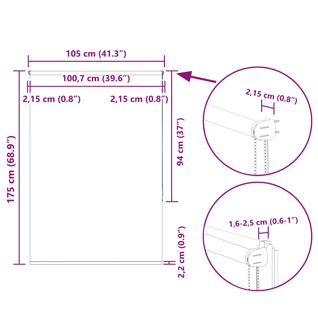 Tenda a Rullo Oscurante 105x175 cm Larghezza Tessuto 100,7 cm