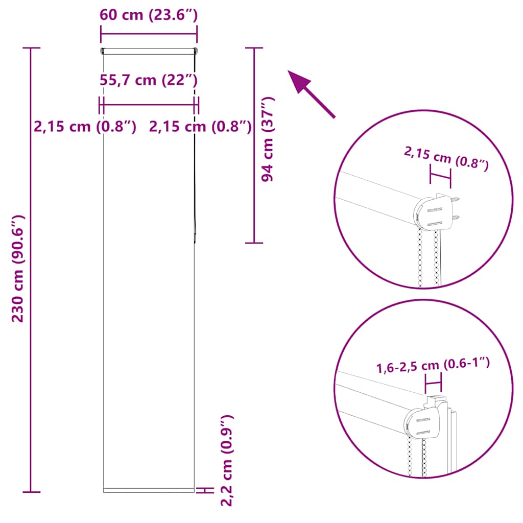 Tenda a Rullo Oscurante 60x230 cm Larghezza Tessuto 55,7 cm