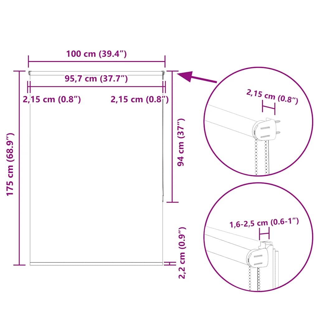 Tenda a Rullo Oscurante 100x175 cm Larghezza Tessuto 95,7 cm