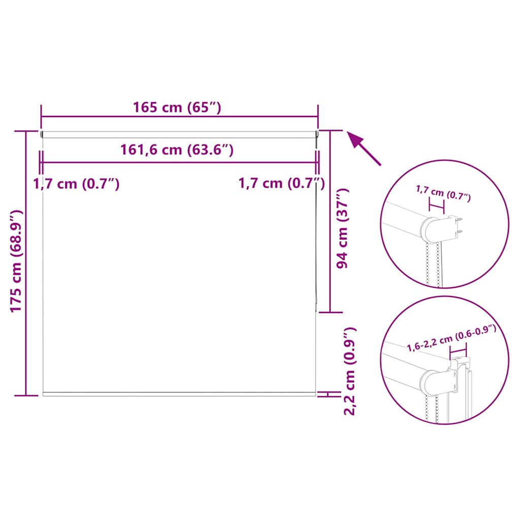 Tenda a Rullo Oscurante 165x175 cm Larghezza Tessuto 161,6 cm