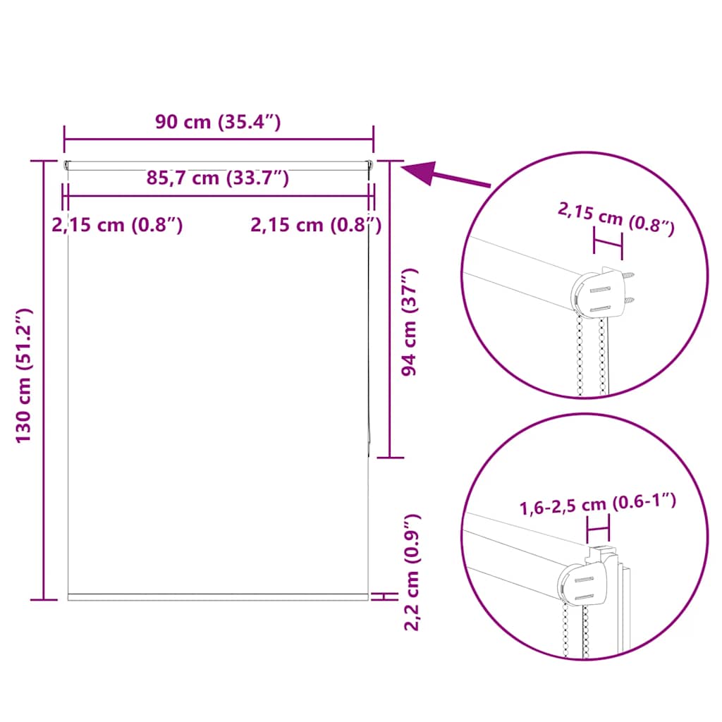 Tenda a Rullo Oscurante 90x130 cm Larghezza Tessuto 85,7 cm