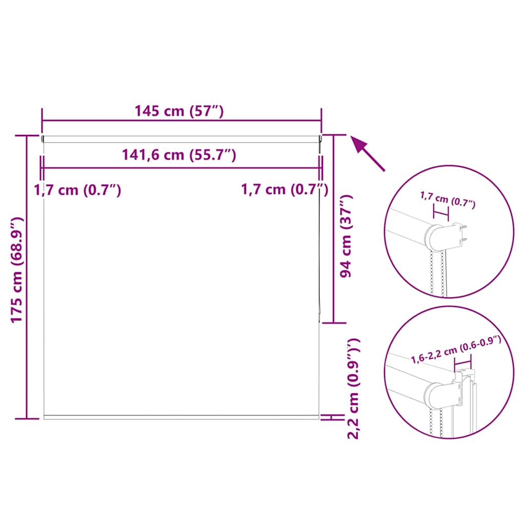 Tenda a Rullo Oscurante 145x175 cm Larghezza Tessuto 141,6 cm