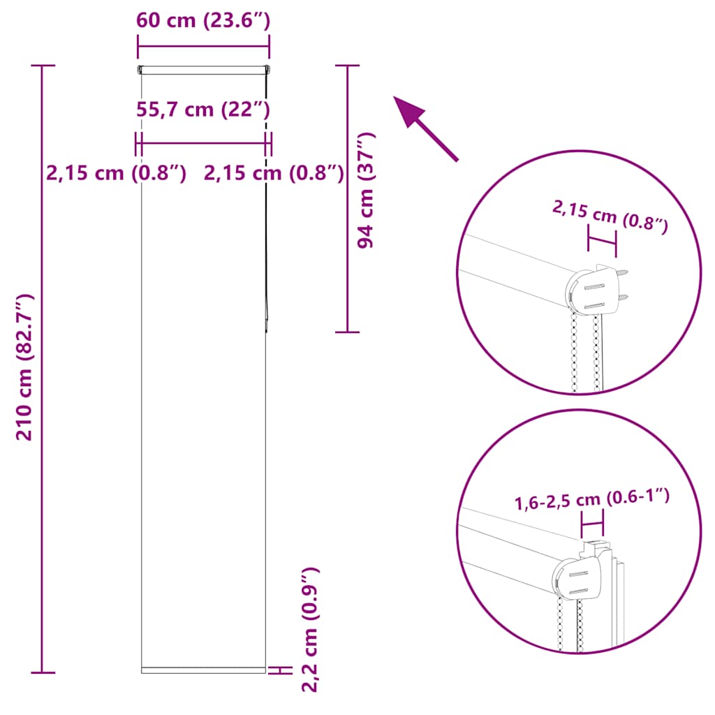 Tenda a Rullo Oscurante 60x210 cm Larghezza Tessuto 55,7 cm