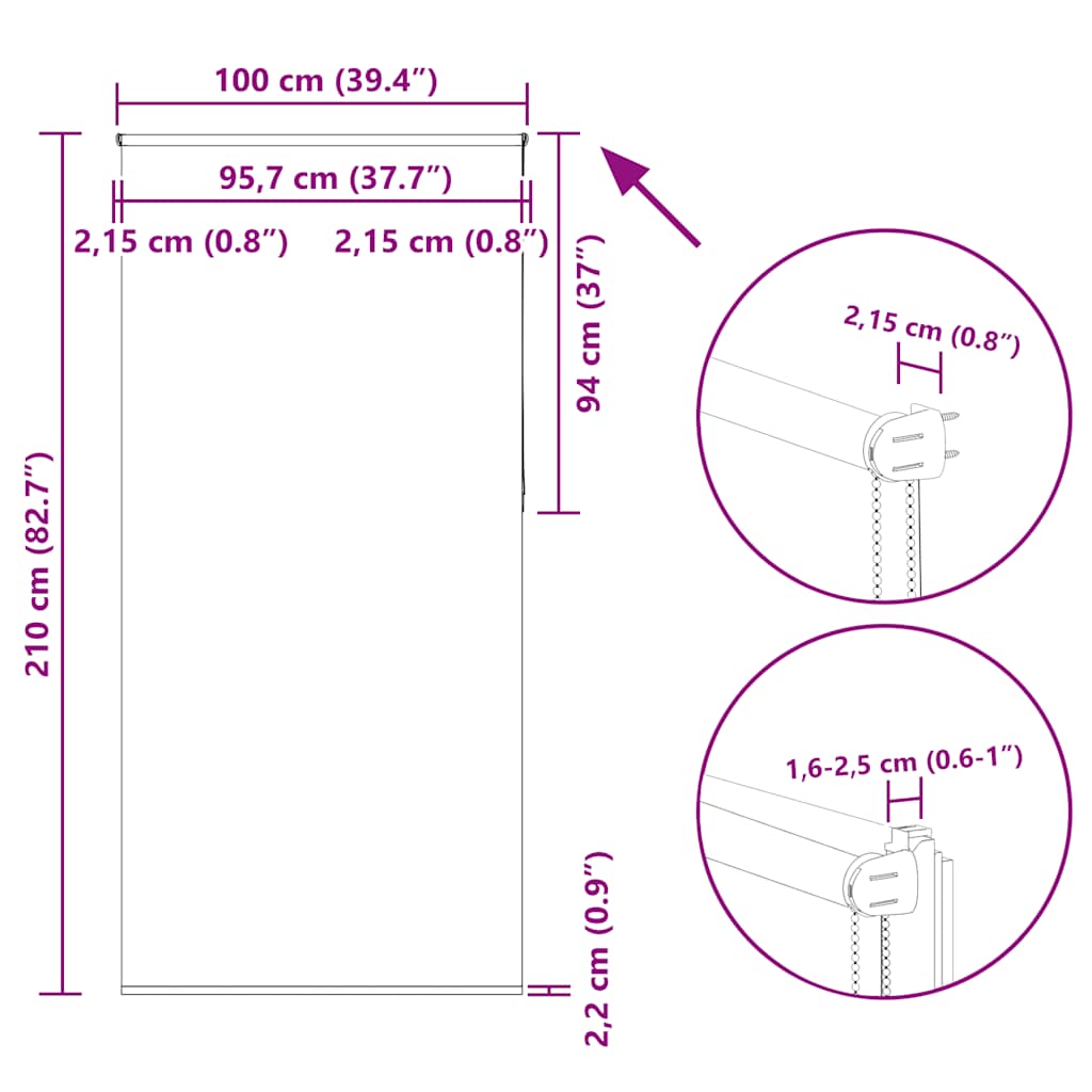 Tenda a Rullo Oscurante 100x210 cm Larghezza Tessuto 95,7 cm