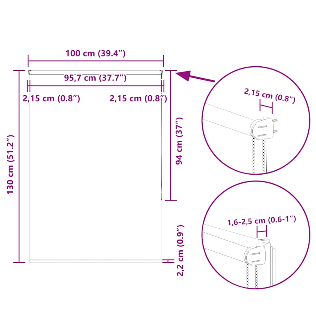 Tenda a Rullo Oscurante 100x130 cm Larghezza Tessuto 95,7 cm