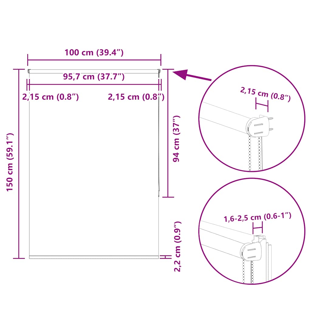 Tenda a Rullo Oscurante 100x150 cm Larghezza Tessuto 95,7 cm