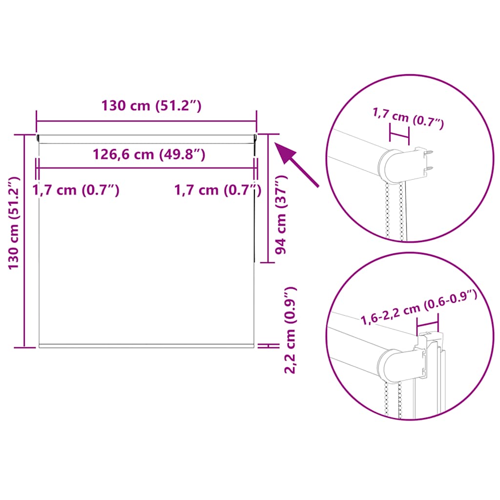 Tenda a Rullo Oscurante 130x130 cm Larghezza Tessuto 126,6 cm