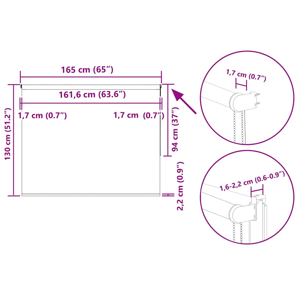 Tenda a Rullo Oscurante 165x130 cm Larghezza Tessuto 161,6 cm