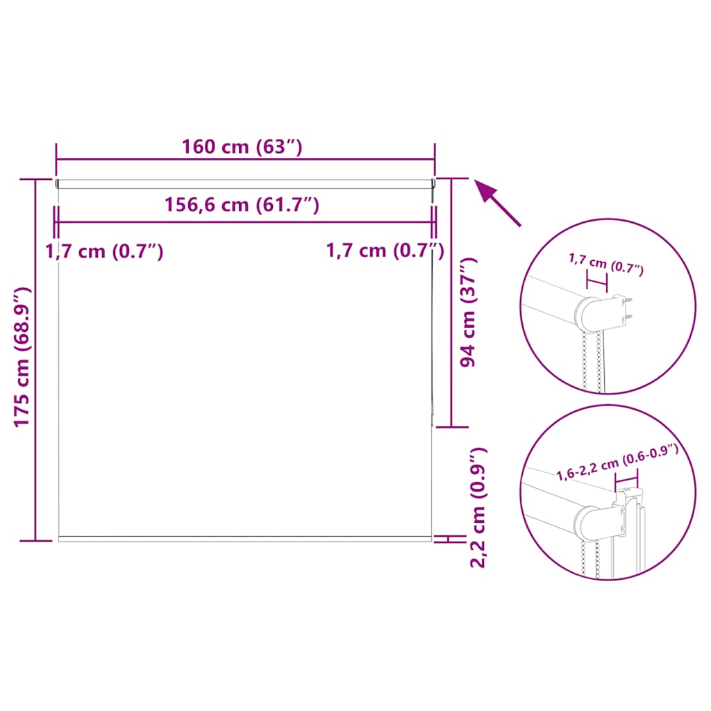 Tenda a Rullo Oscurante 160x175 cm Larghezza Tessuto 156,6 cm