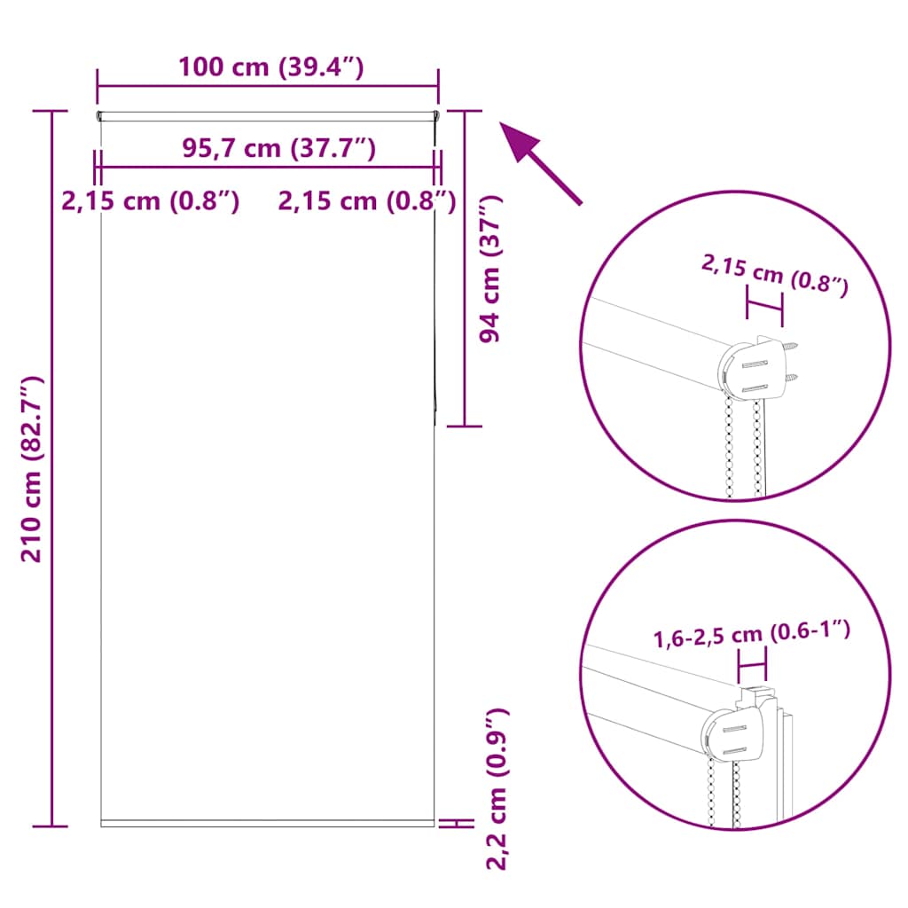 Tenda a Rullo Oscurante 100x210 cm Larghezza Tessuto 95,7 cm