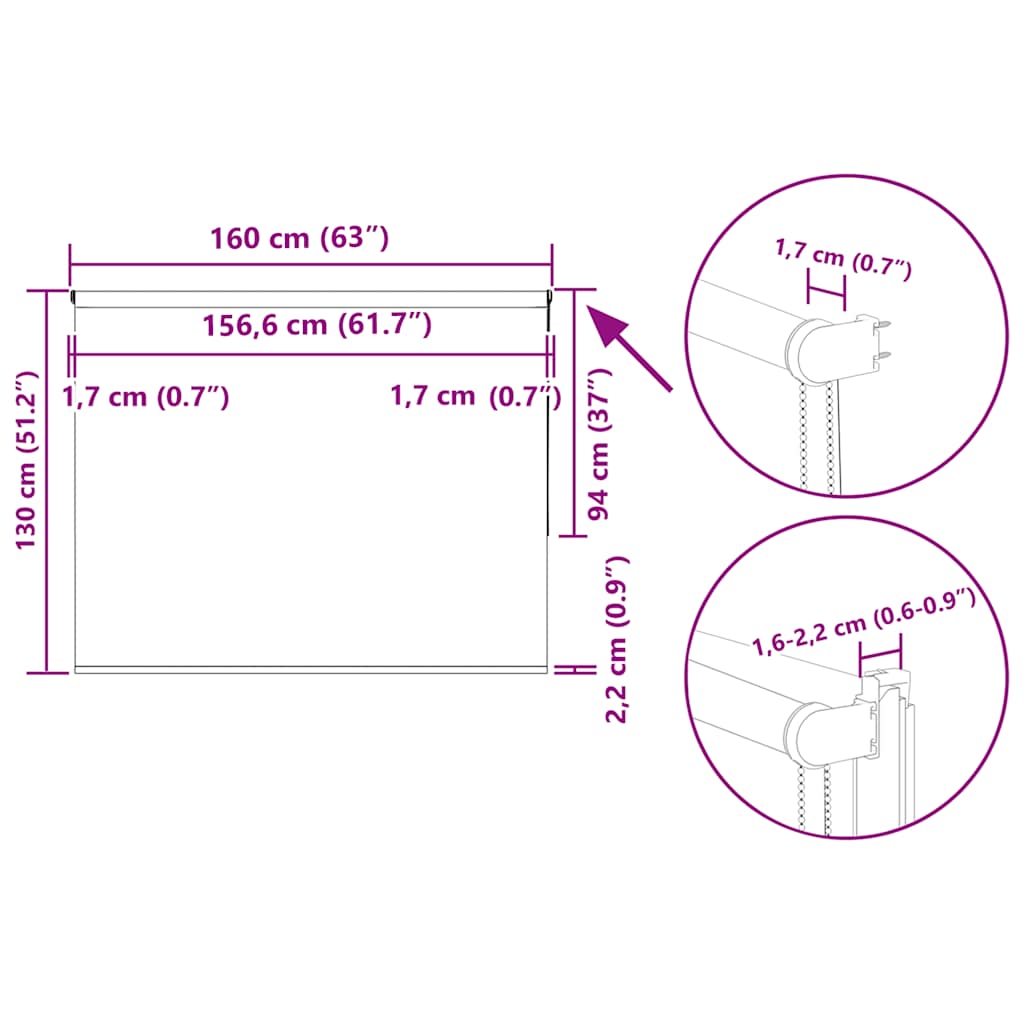 Tenda a Rullo Oscurante 160x130 cm Larghezza Tessuto 156,6 cm