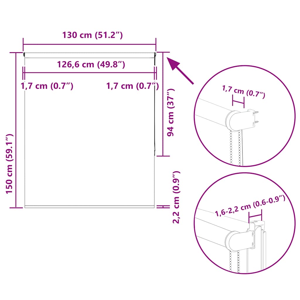 Tenda a Rullo Oscurante 130x150 cm Larghezza Tessuto 126,6 cm